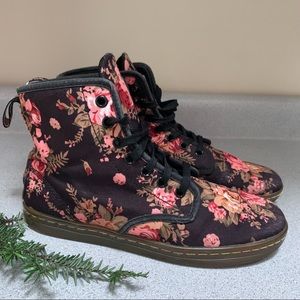 Dr. Martens Black and Pink Floral Lace Up Boots
